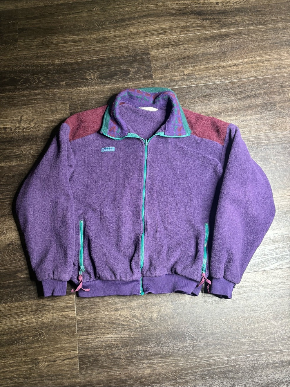 Vintage 90s Columbia Mens L Southwestern Aztec Fleece Bomber Jacket Purple USA